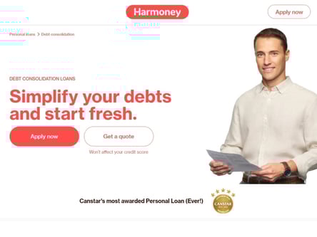 Harmoney homepage