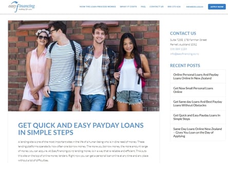 Easy Financing NZ homepage